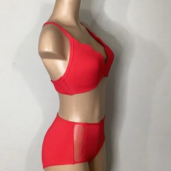 New. Seafolly red petal edge high rise bikini. USA SIZE 8DD/6-bottom